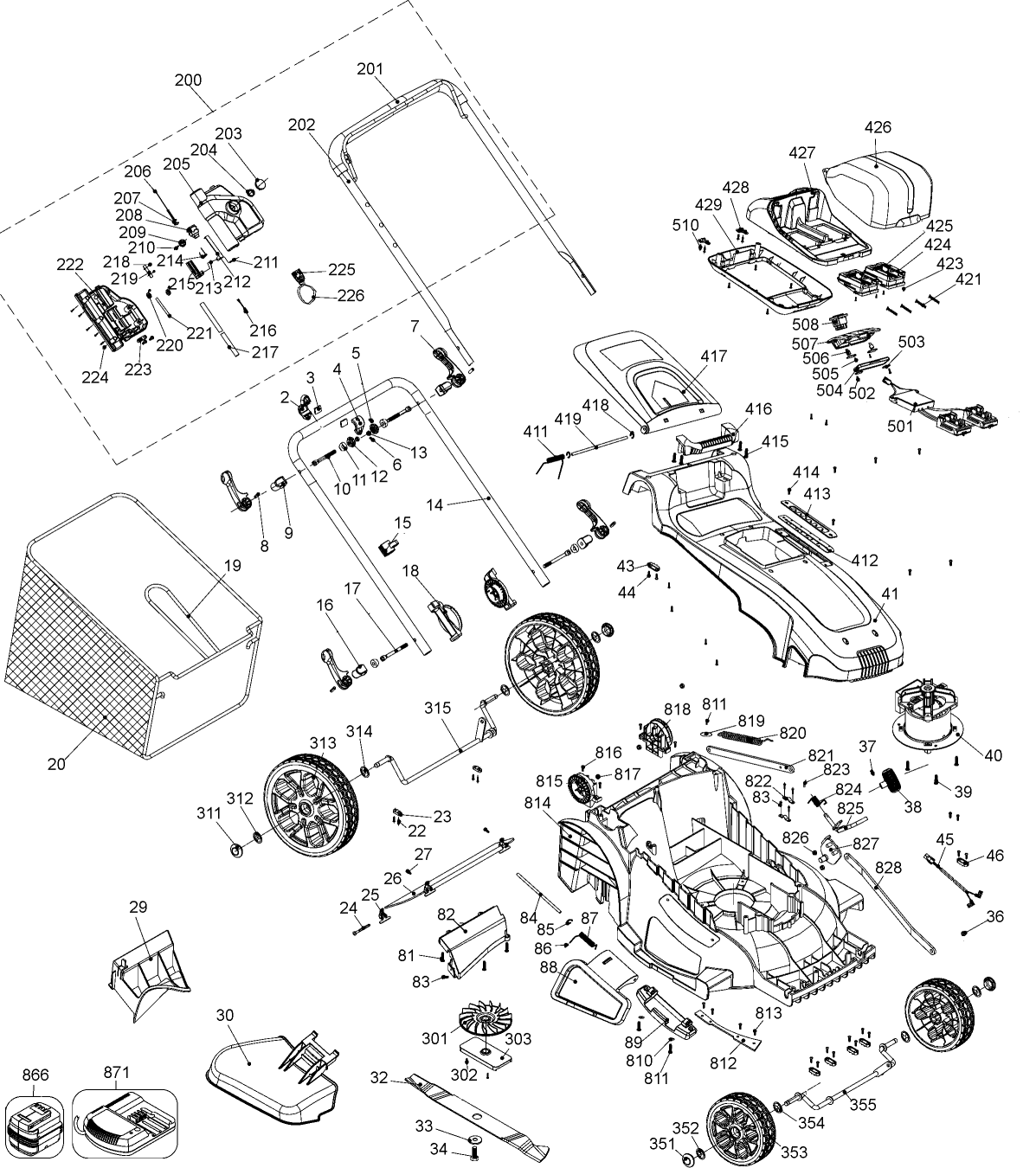 Default Diagram and Parts List for CM2060C Type 1 Black and Decker Lawn Mower